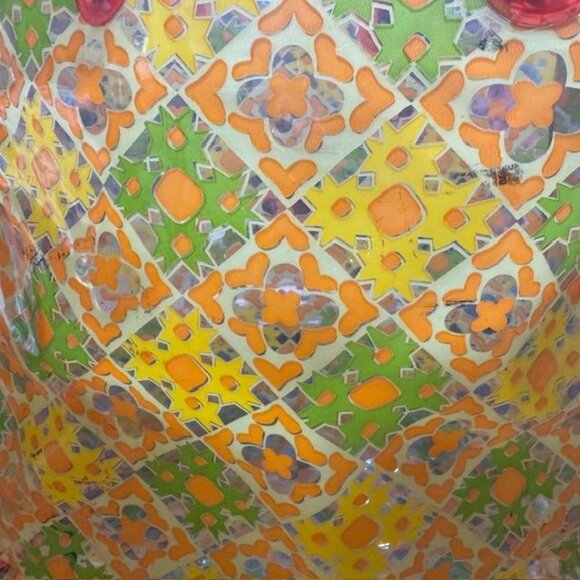 Colorful Mosaic Pattern Tote Bag With Red Handles Transparent Vinyl Exterior And - Picture 2 of 8